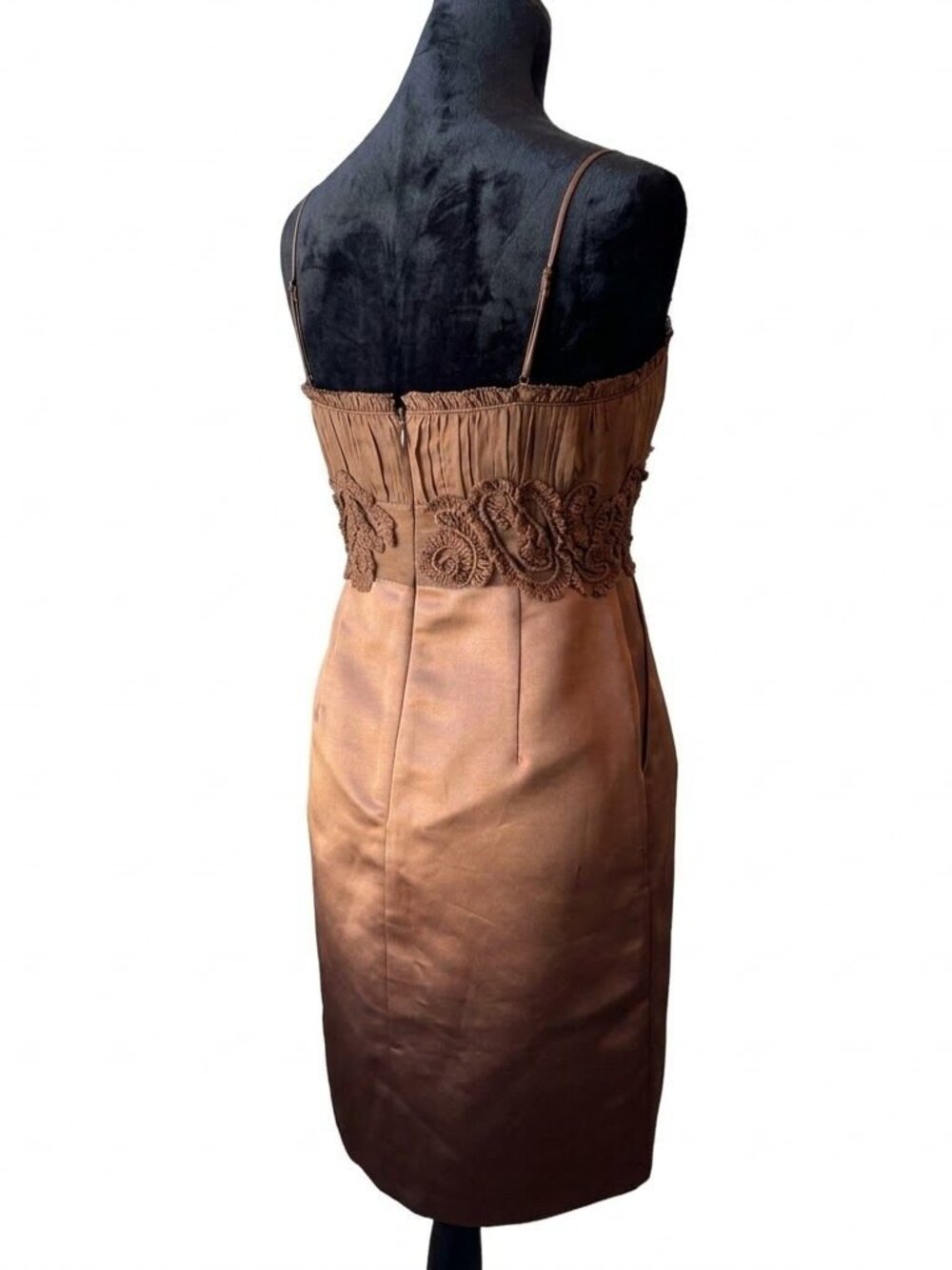 BCBGMAXAZARIA Y2K 100% Silk Mini Dress Brown Size 4 Party Homecoming - Picture 3 of 9